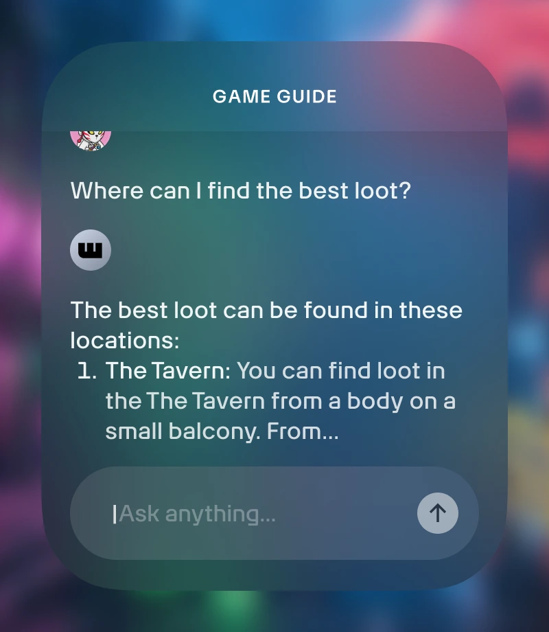 User getting game advice from the Wand Game Guide