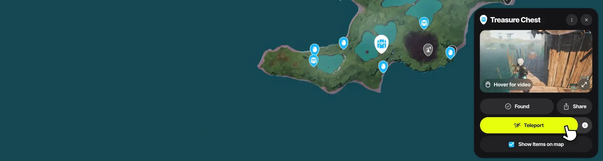 User interacting with 'teleport' on a game map